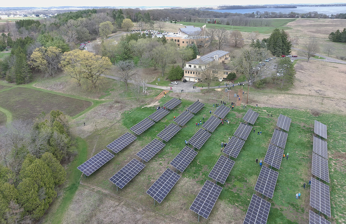An aerial view of the Spring Solar Tilt at Holy Wisdom Monastery